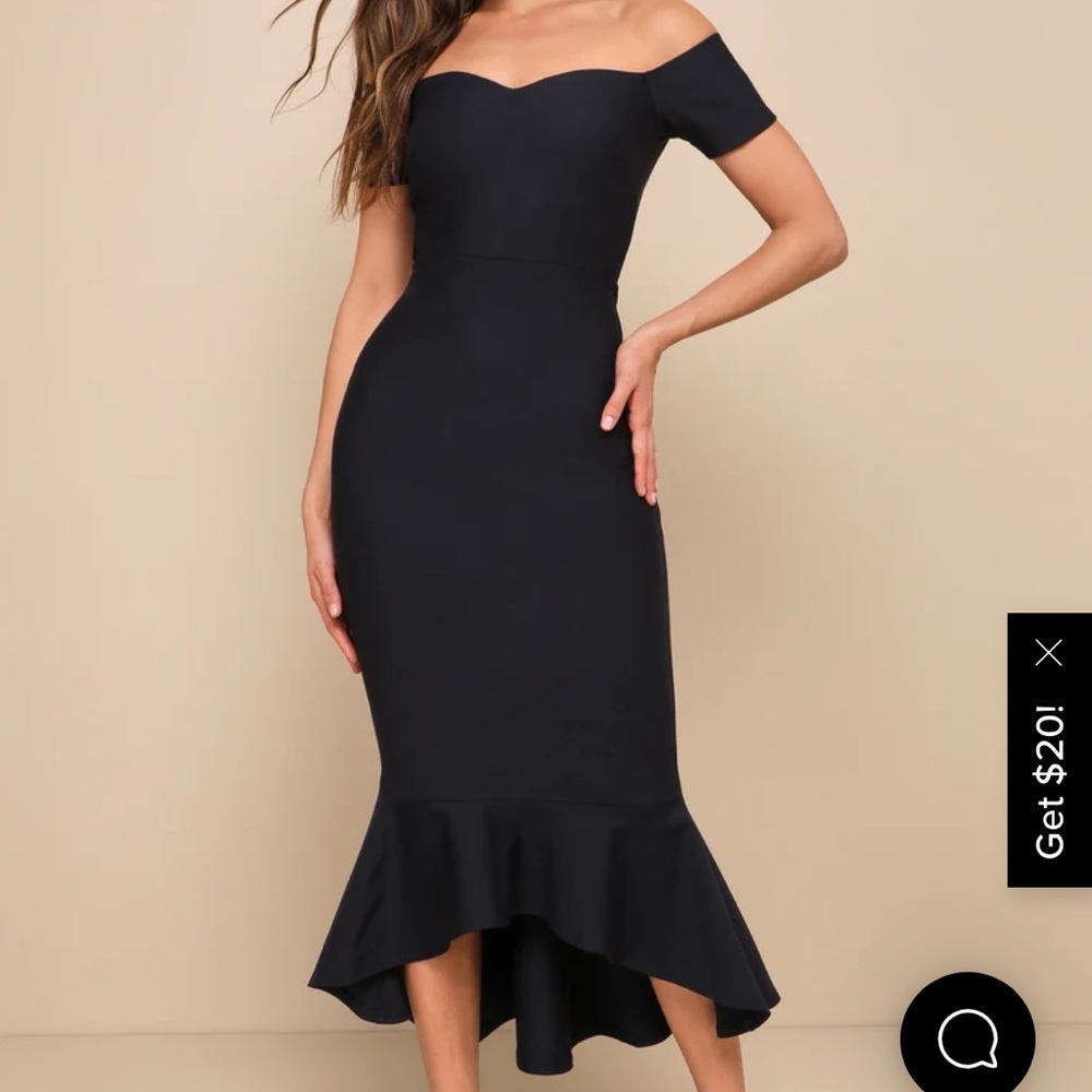 How Much I Care Midnight Blue Off-the-shoulder midi dress